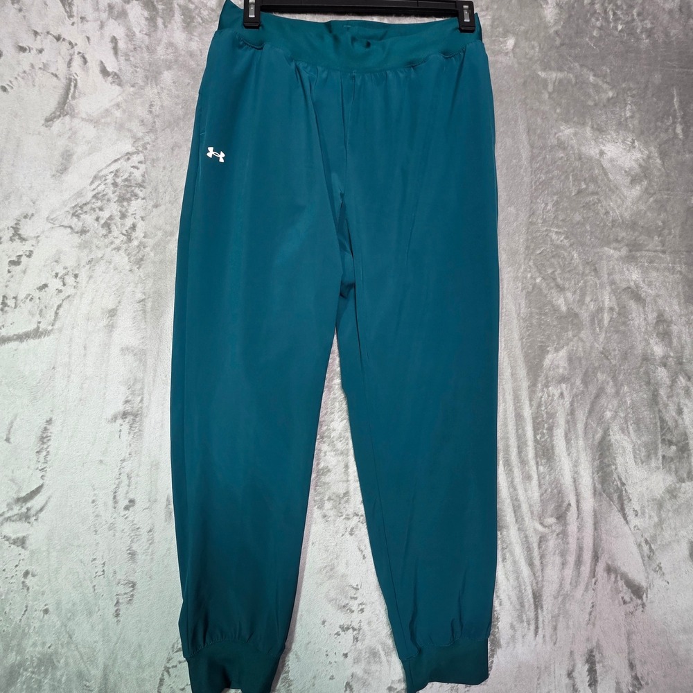 Under Armour Womens Teal Blue Athletic Joggers Tapered Cuffs Size Large 1259